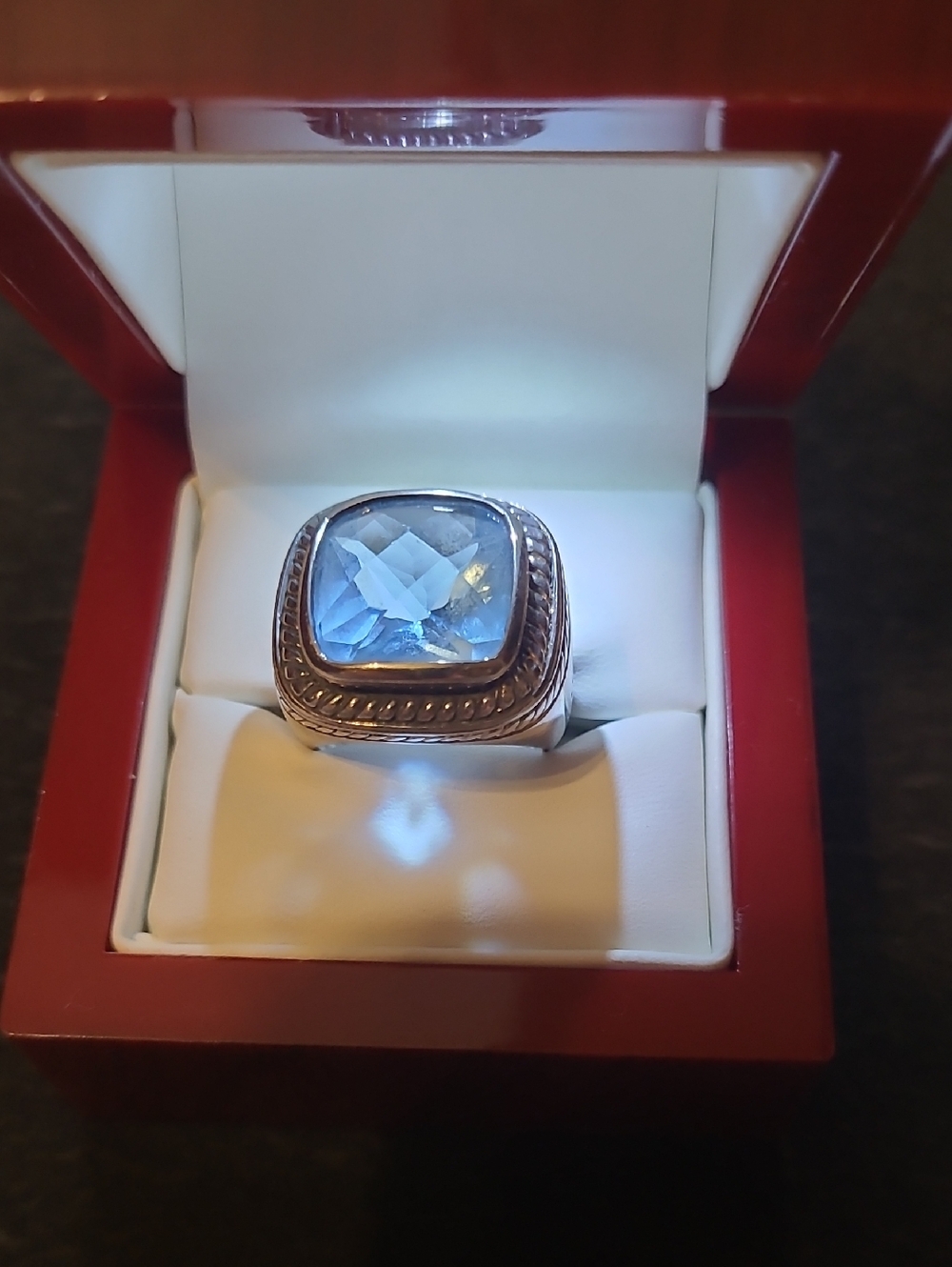 925 Sterling Silver Ring with Cushion Blue Gemstone, Size 7